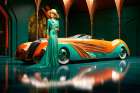 Fantasy 1930s sports car and 1930s female fashion model. AI Generated. Art Print